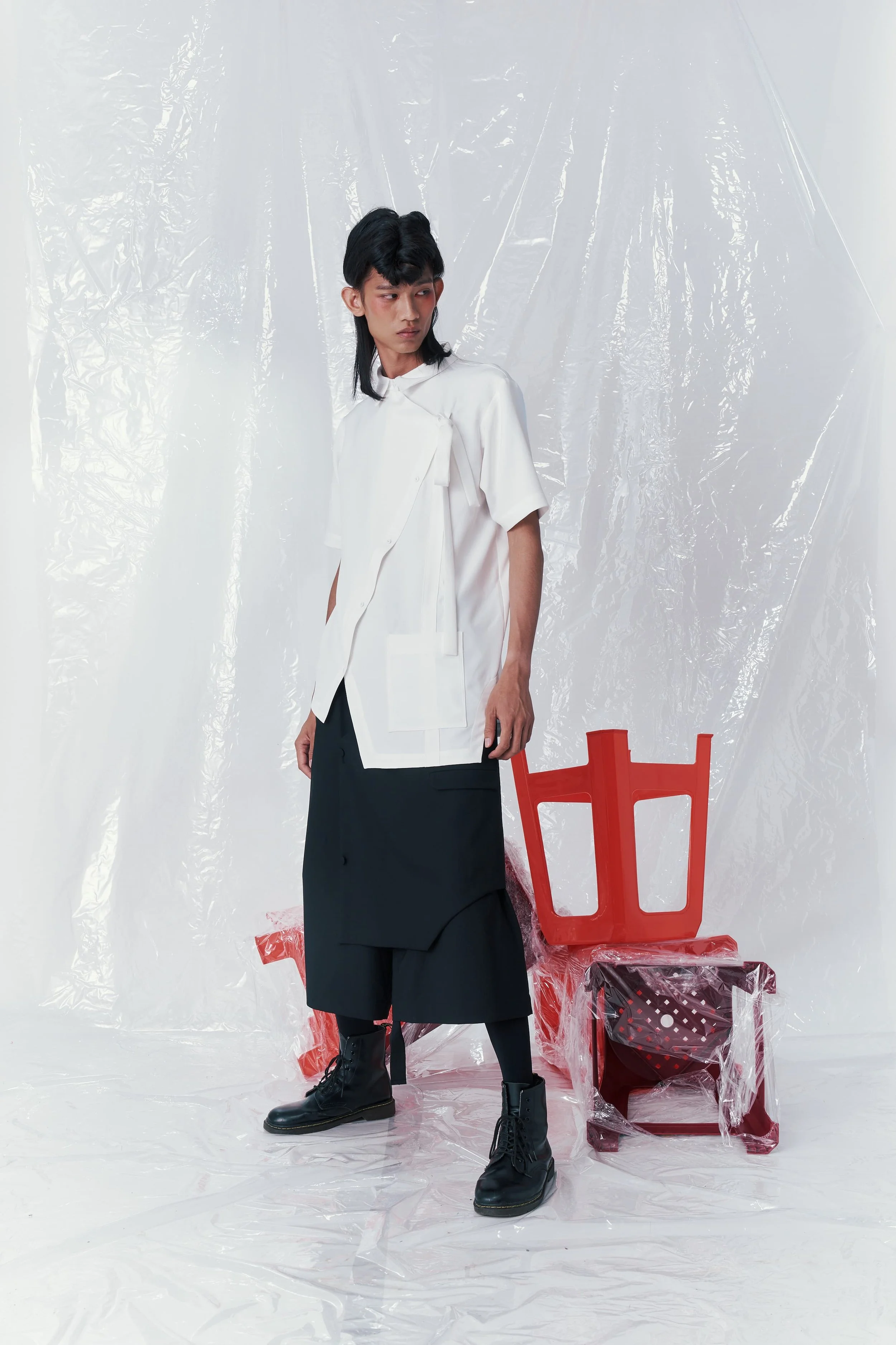 トップス not conventional asymmetry china shirt INF Deconstructed Asymmetrical Collar Shirt — INF - Garment